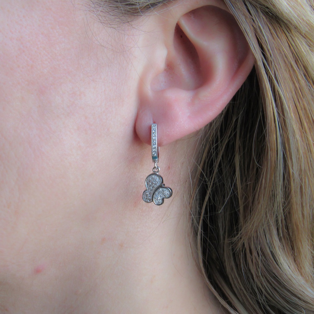 Pendientes de Plata rodiada Mariposa con Circonitas micro 1